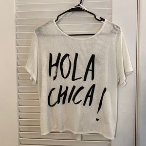 Hola Chica! tied open back graphic shirt